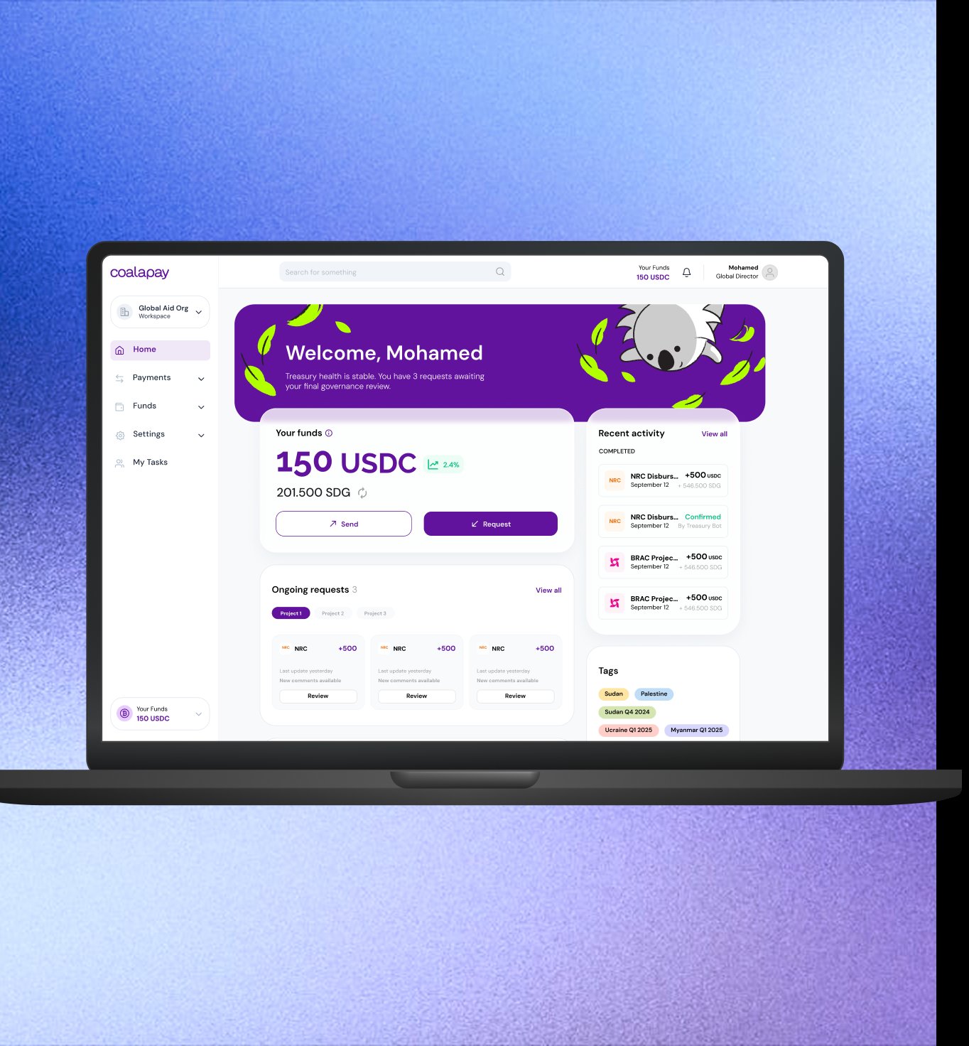 Final design — Coala Pay dashboard