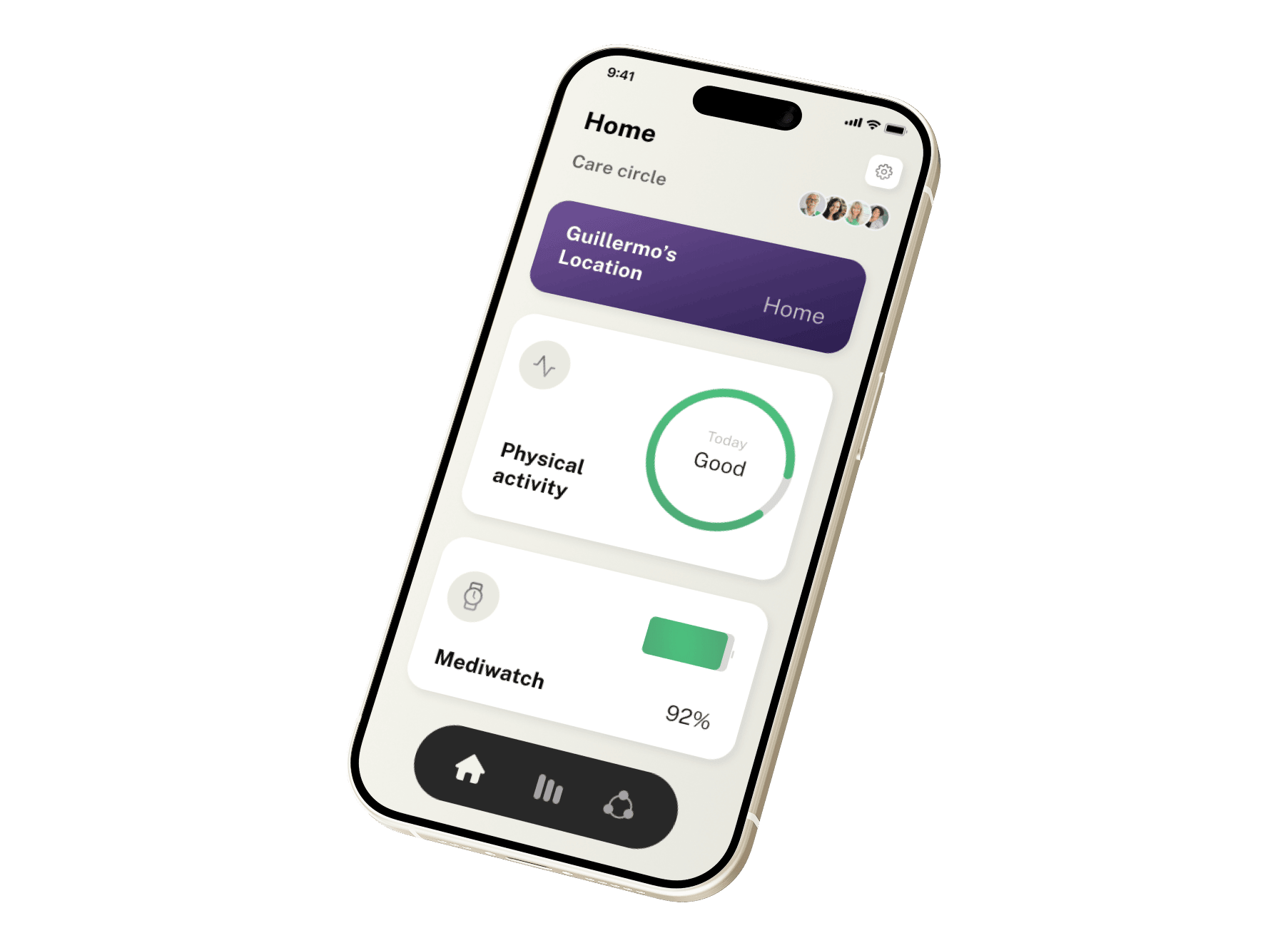 Ellie Care mobile app — home screen